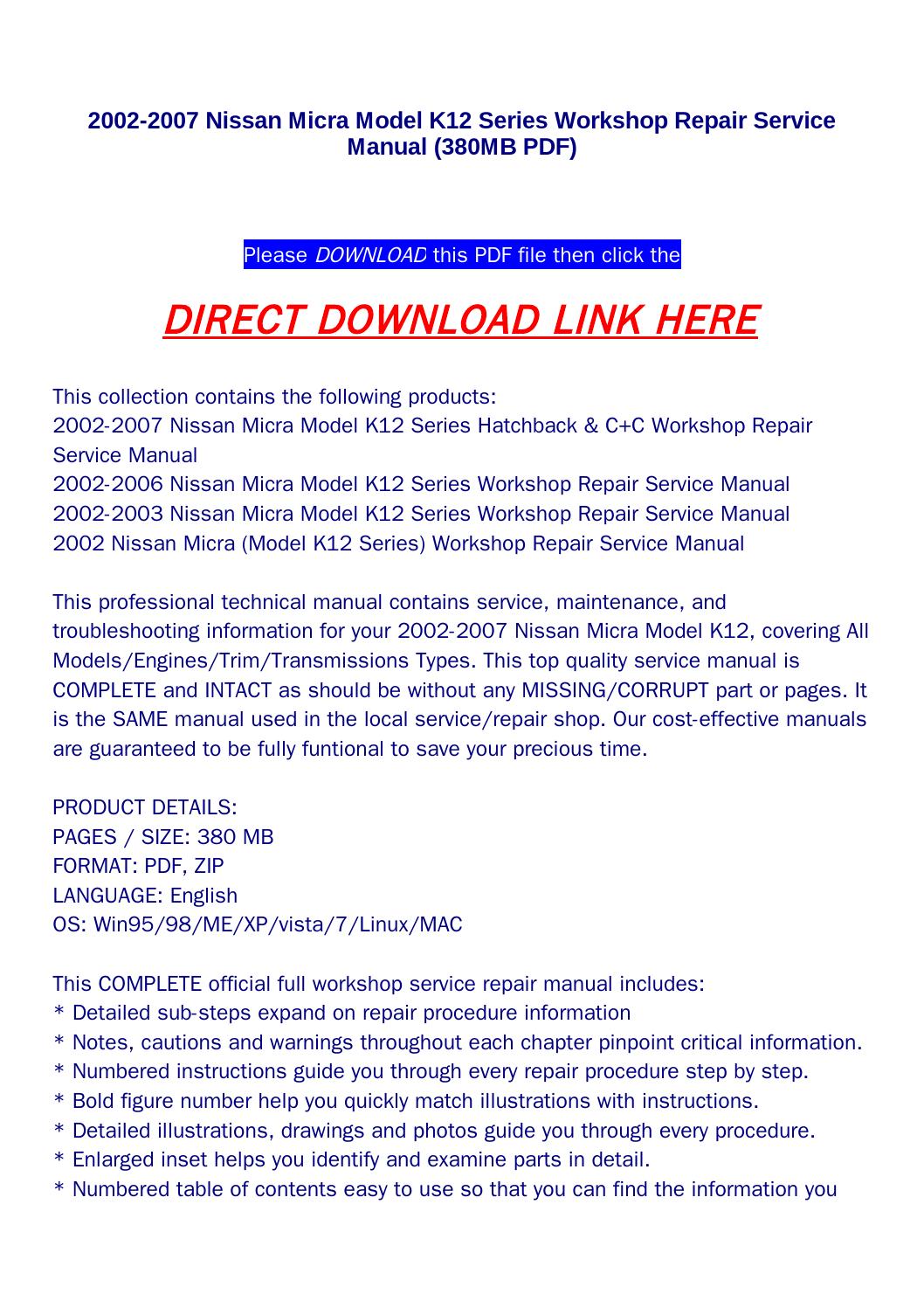 nissan micra k10 service manual pdf
