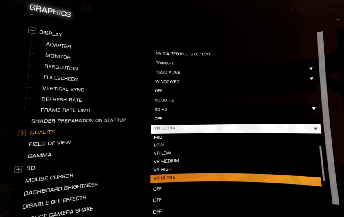 how to manually change elite dangerous hmd quality setting